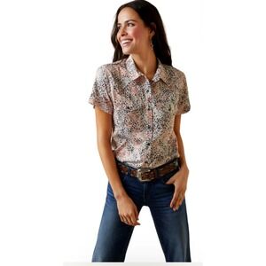 NWT Ariat Tek M Western Venttek Short Sleeve Button Up Shirt Animal Print Work